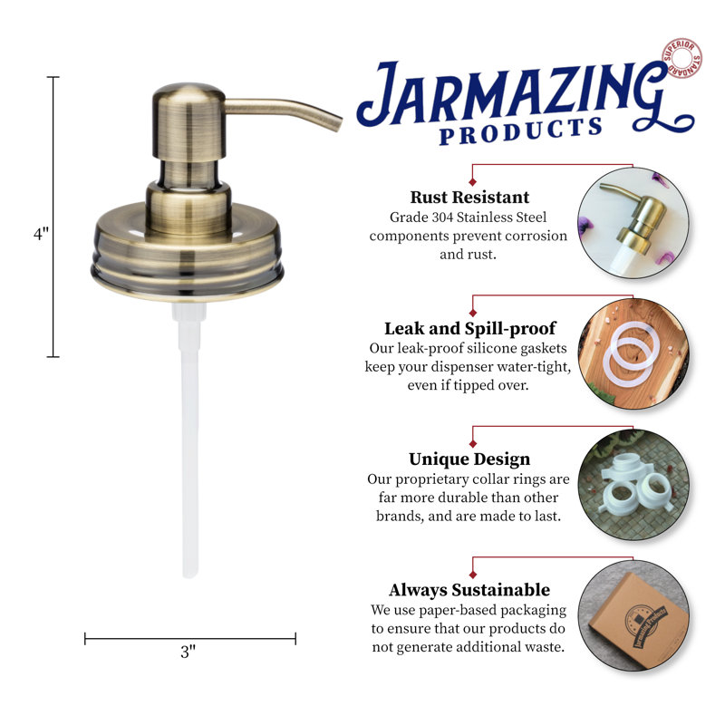 Couvercle de distributeur de savon Mason jar, Laiton