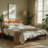Callisto King Solid Wood Bed Frame with Headboard – Black Mid-Century Platform Bed, No Box Spring Required-2118594604-2118594610