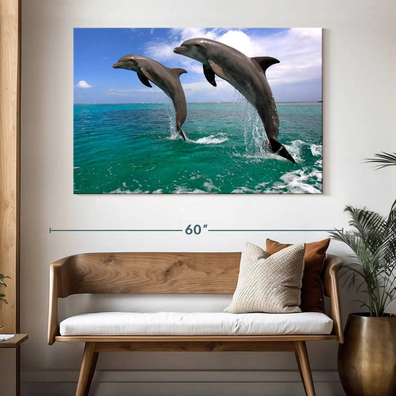Two Jumping Dolphins, 34" H x 51" W