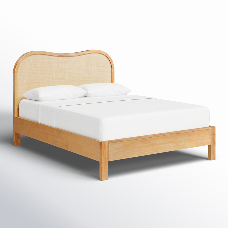 Tourmaline Natural Wood & Rattan Wavy Bed, Queen