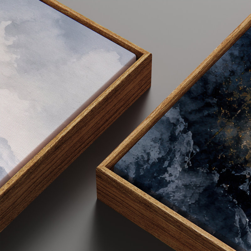 Forêt de pins de la vallée de montagne Blue Gray – Ensemble de 2 impressions d'art encadrées sur toile 60" x 20" x 2