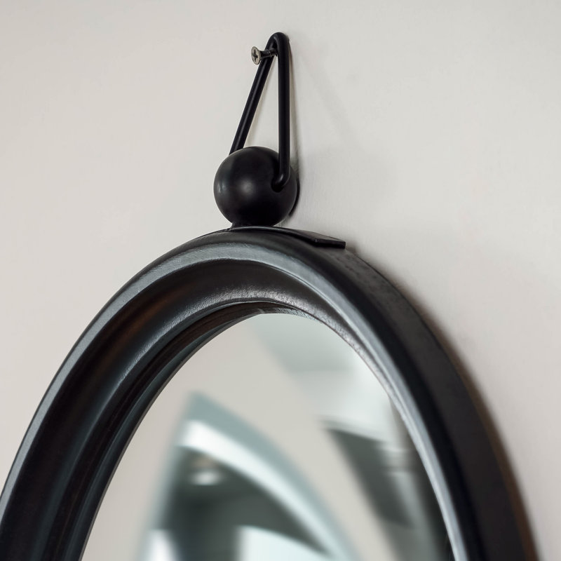 Miroir d'appoint décoratif décoratif ovale en bois avec boucle supérieure
