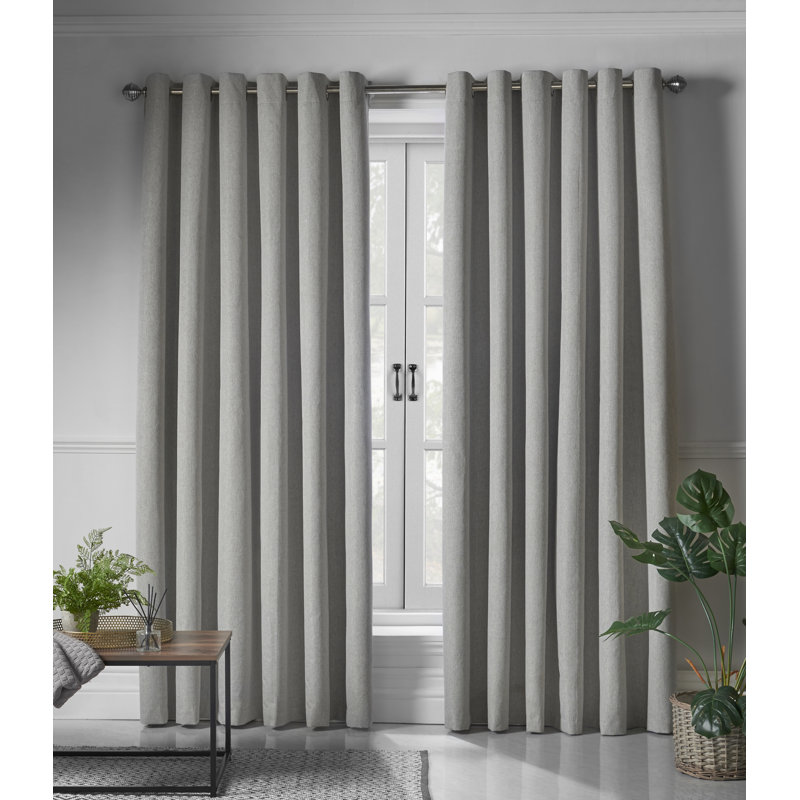 Bechard Blackout Linen Look Ring Top Curtains, Slate, 228cm Width x 228cm Drop