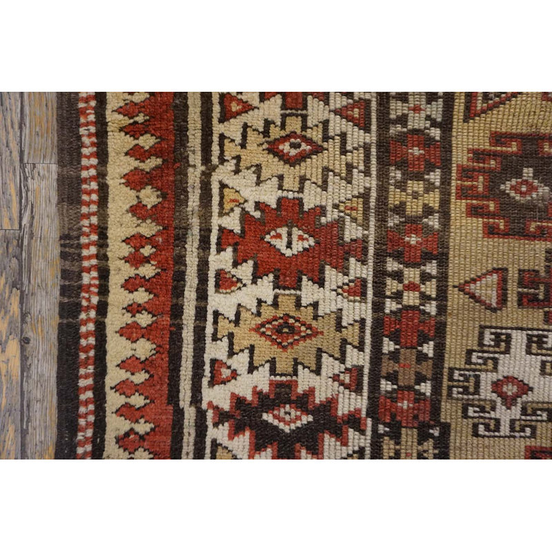 Petit tapis de style chiots de race blanche de style tribal antique de couleur jaune clair