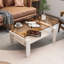 Table basse rectangulaire avec plateau en verre brun et tablette en bois aggloméré-743319033-743319032
