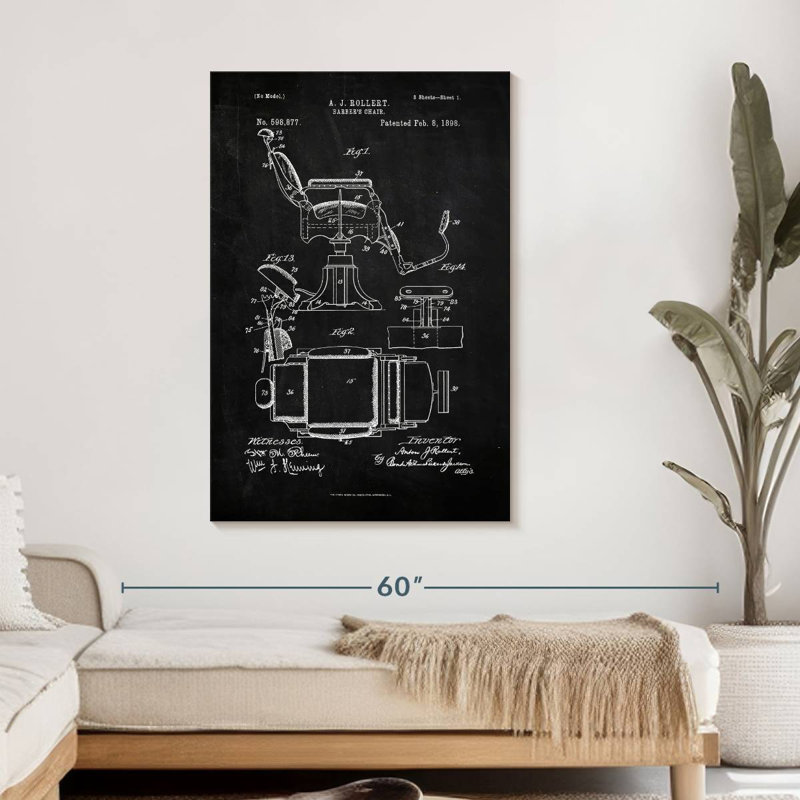 Barber's Chair Vintage BW - impression sur toile tendue, H 45 po x l 30 po x P 1,25 po