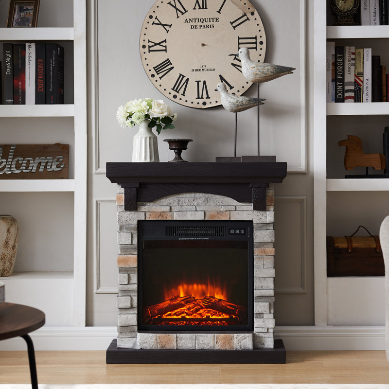 Foyer électrique Carlill, H 31 po x l 28 po x P 11,5 po, Gris