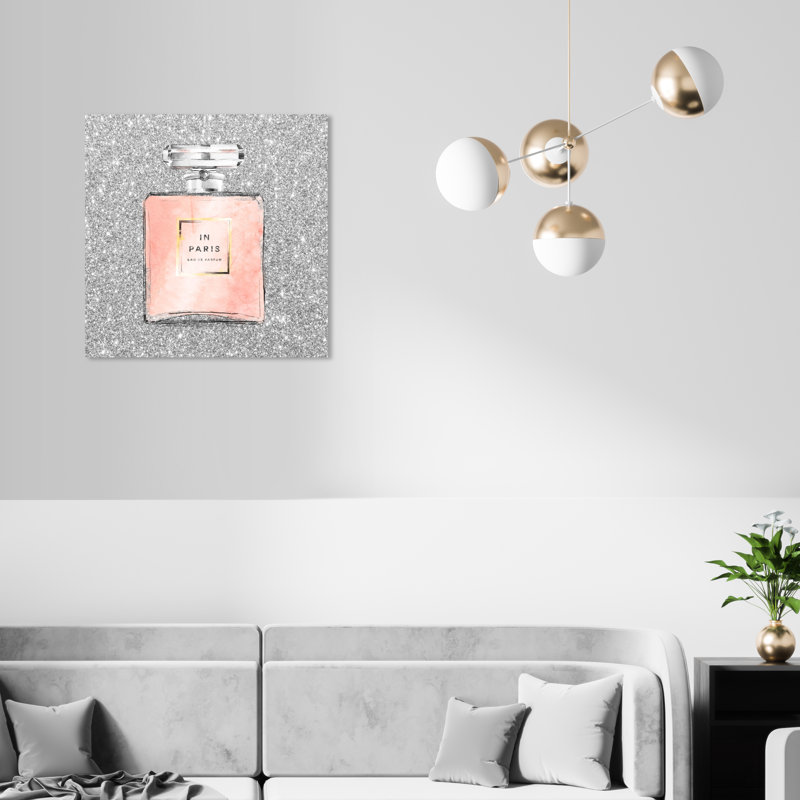 «Paris Glitter Spring, Paris Glitter Perfume», impression sur toile gris moderne pour le bain, Toile tendue