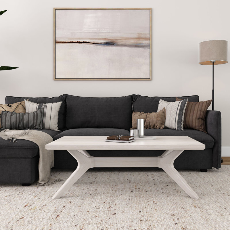 Table basse Muhsina, 17.75" H x 48" L x 24" W, Sable blanc brossé au fil