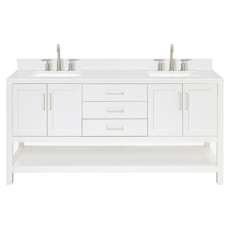 Meuble-lavabo double 72 po ARIEL Moille, Blanc, Forme rectangulaire