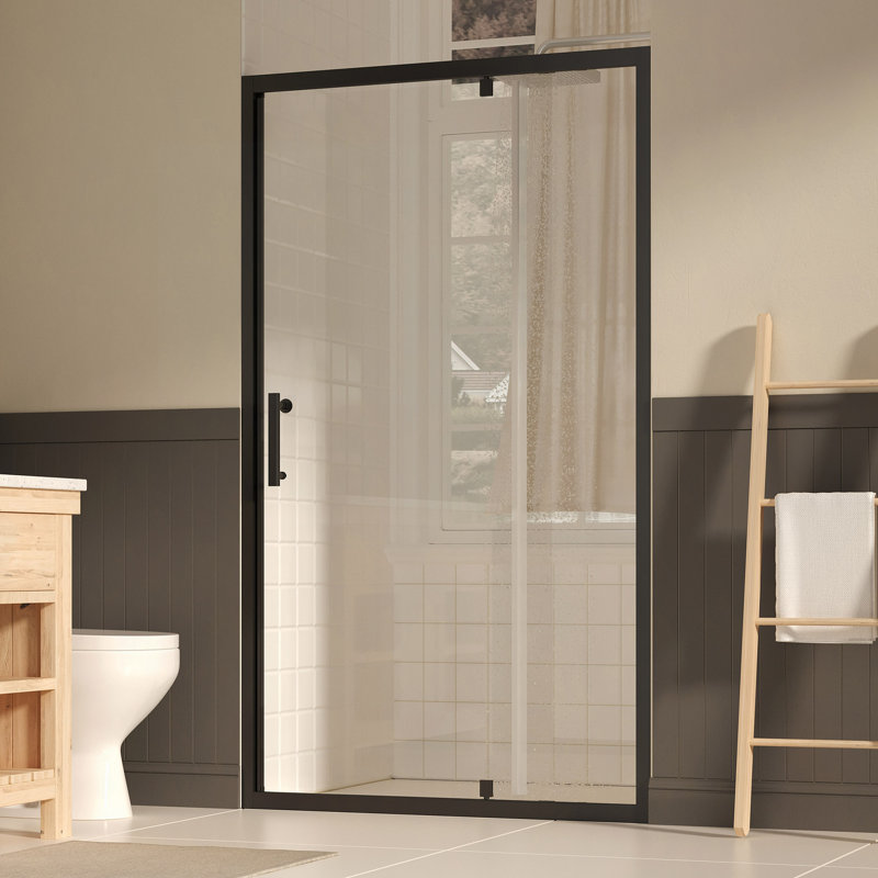 41-43" W ×72" H Shower Door, 1/4"(6Mm) SGCC Clear Tempered Glass Shower Door With Explosion Film, Nano Easy-Clean Coating, Reversible Installation