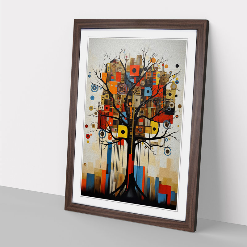 Oak Tree Constructivism - Single Picture Frame Print on Wood, 34cm H x 25cm W x 2cm D, Walnut