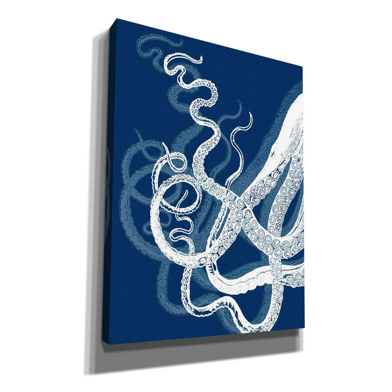 «Octopus Tentacles Blue and White» par Fab Funky, art mural sur toile, H 18 po x l 16 po x P 0,75 po