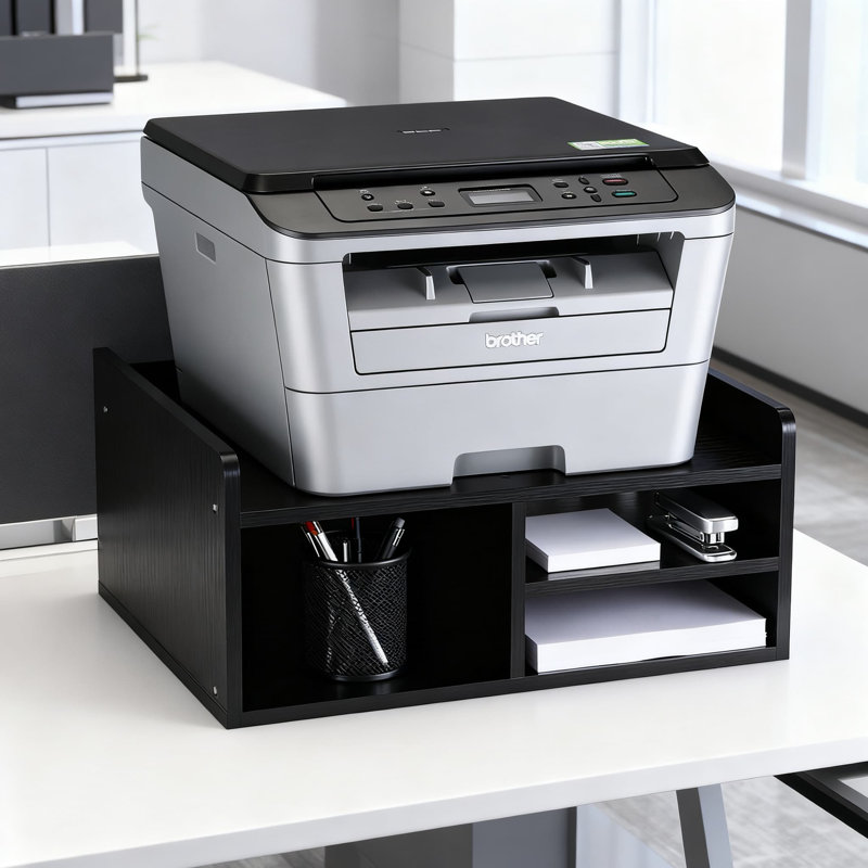 Support d'imprimante de bureau à 3 niveaux avec rangement, support pour imprimante en bois robuste pour la maison et le bureau, solution d'organisation de bureau peu encombrante