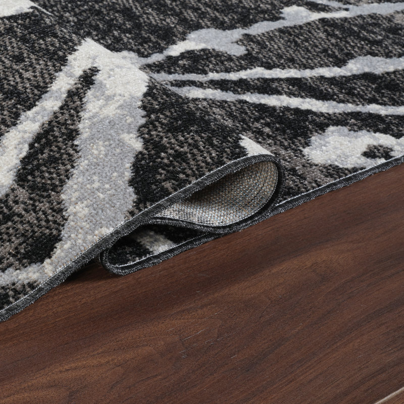 Machine Washable Archie Black/Gray Rug, Rectangle 7'7'' x 10'