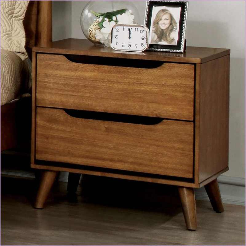 Table de chevet 2 tiroirs Mid-Century, Beige