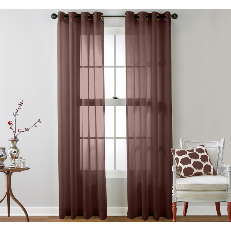 Carmille Semi-Sheer Grommet Curtain Panels, Chocolate Brown, 54" W x 45" L