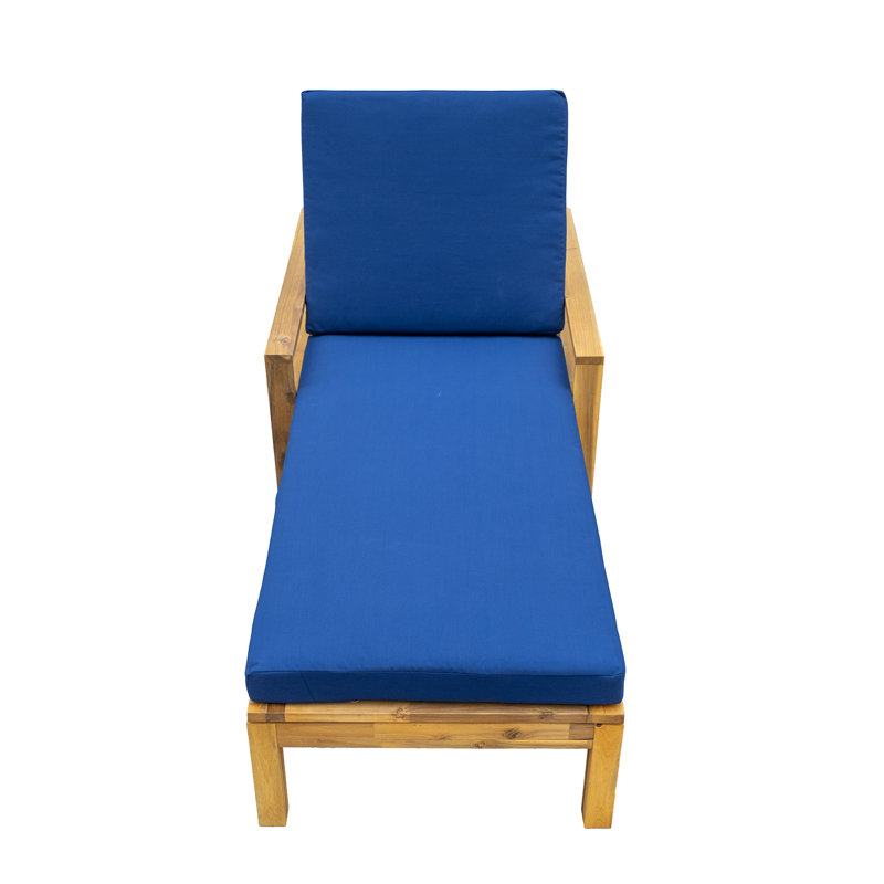 Acacia Wood Lounge Chair with Adjustable Backrest, Natural, Blue