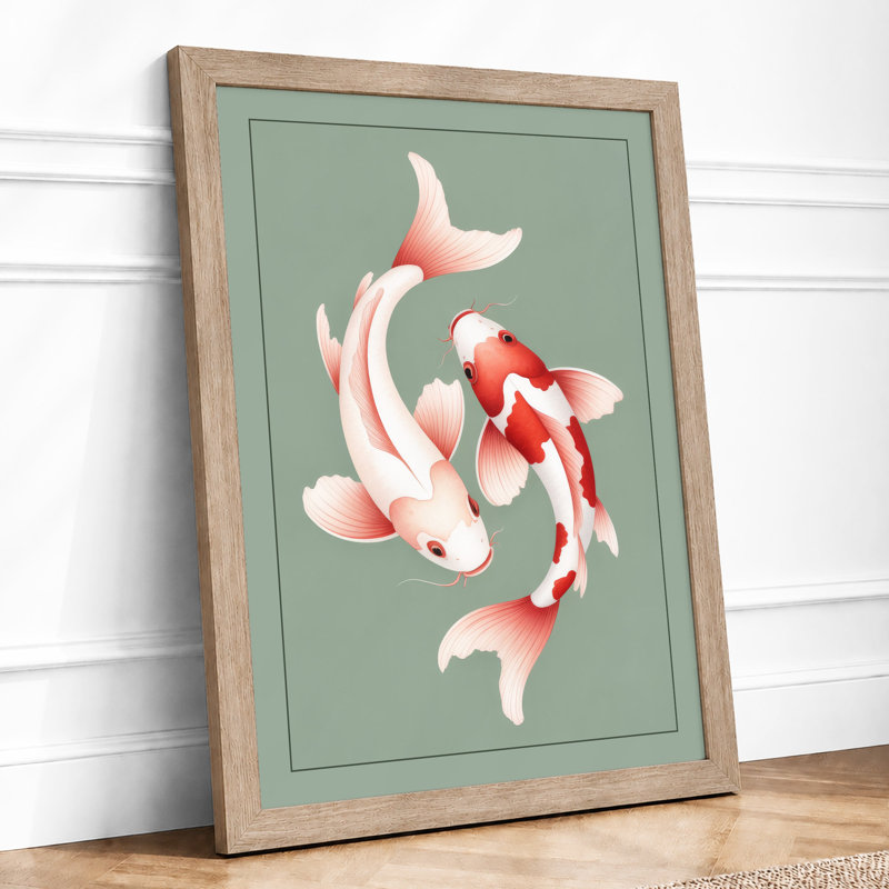 Koi Harmony Modern - Framed Print, A2 - 59.4 x 42.0 cm, Oak