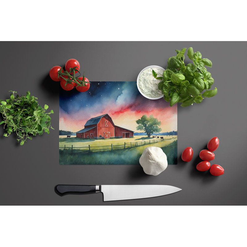 Barn at Twilight Glass Cutting Board