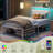 Twin Bed Frame with LED Light and Charging Station, Metal Frame with Upholstered Headboard, Large Storage Space, No Box Spring Needed-1165570040-1169360610