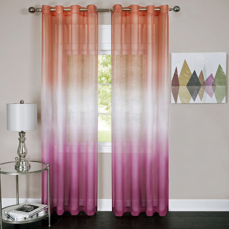 Lilie Semi Sheer Curtain Single Panel, 52" W x 63" L, Pink/Orange