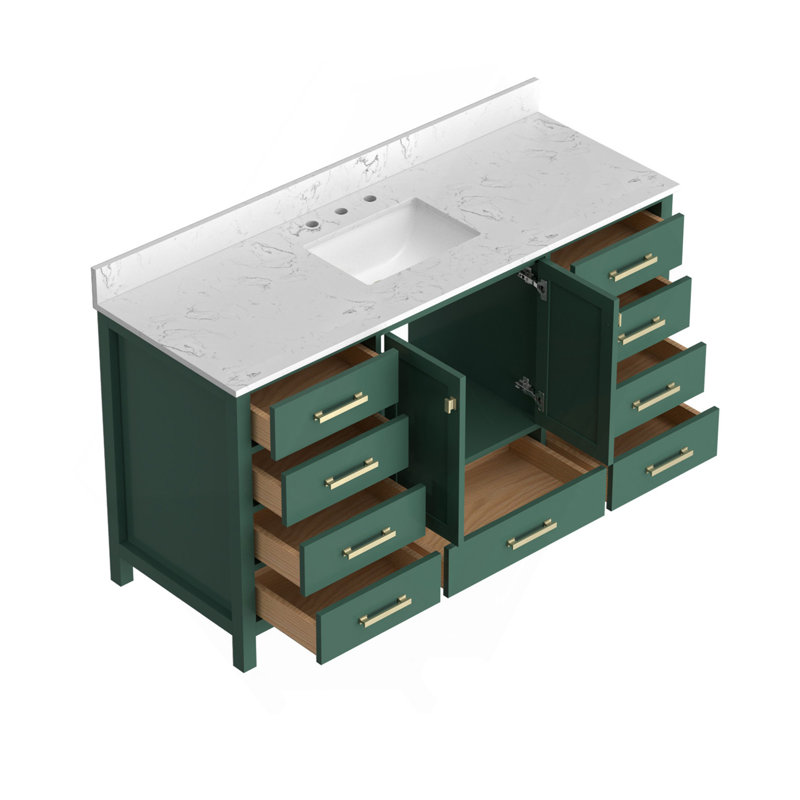 Meuble-lavabo autoportant 60 po avec comptoir simple en bois 60 po