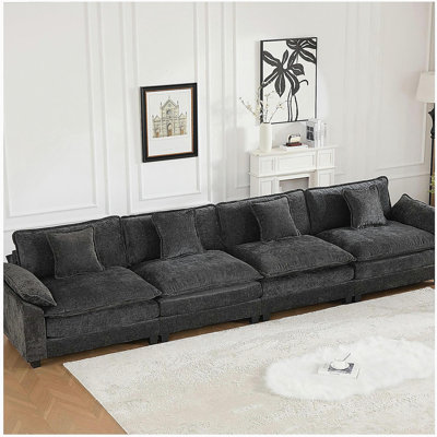 Accoudoirs plus larges avec 3 sièges (le repose-pieds n'est pas inclus), canapé modulaire moderne, pour le salon, la chambre et les appartements, Coussin de siège rembourré à double couche confortable, tissu chenille respirant, noir, SW5044BK