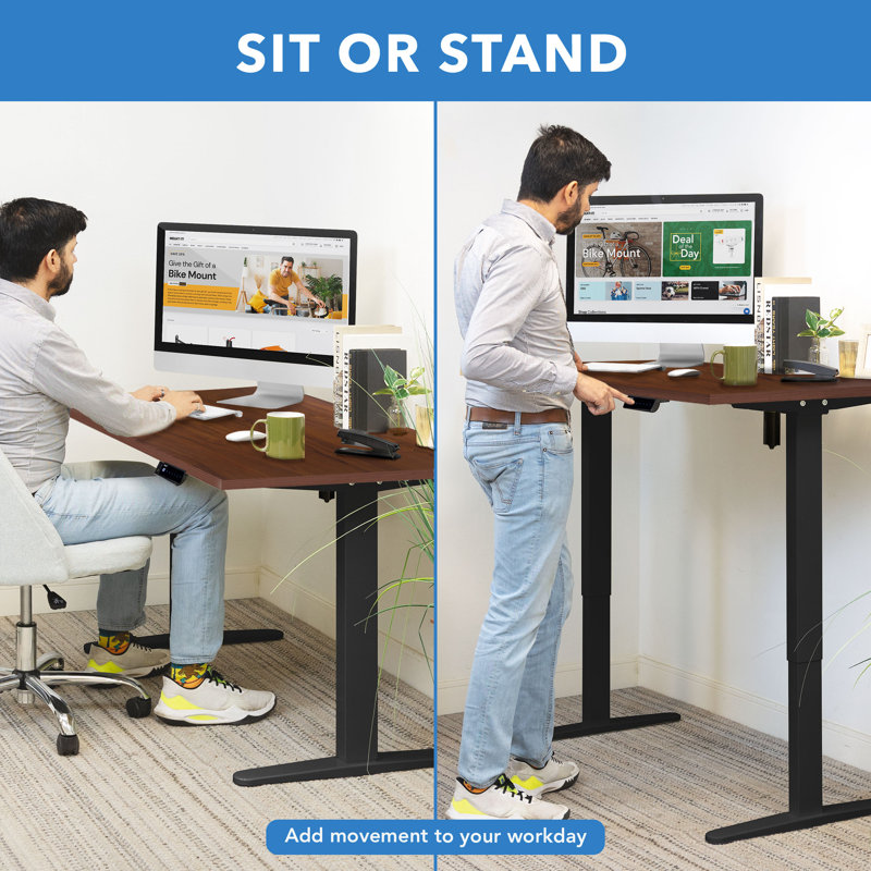 Hazelnut and Black Adjustable Electric Standing Desk with Steel Frame