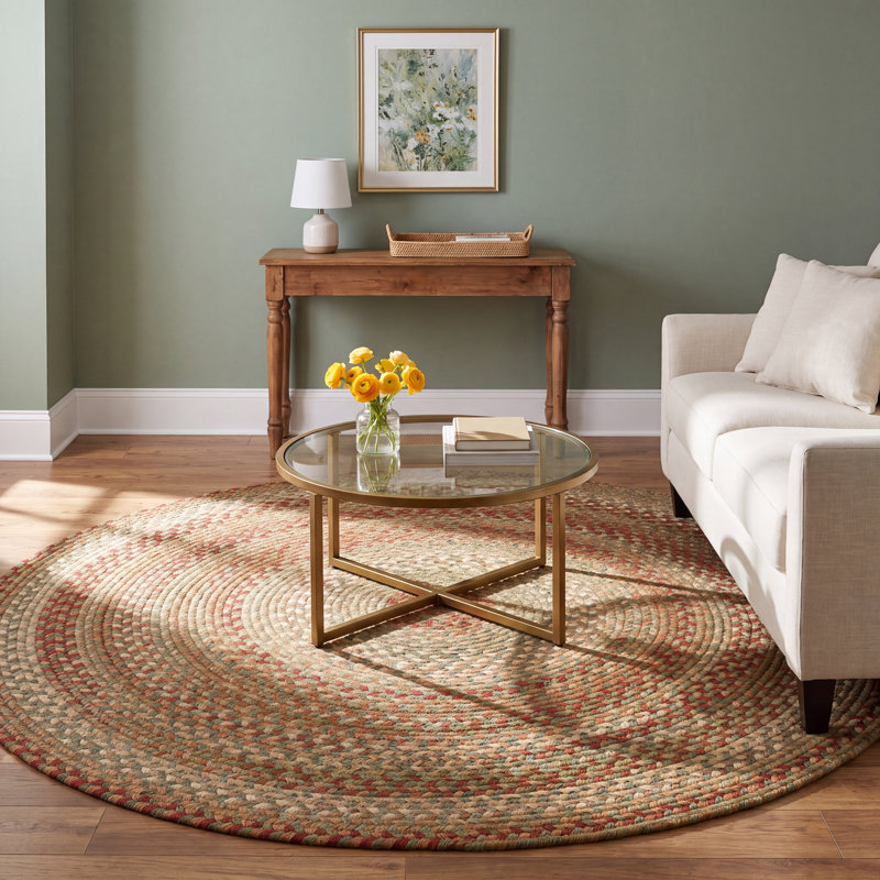 Michal Gladys Braided Striped Red/Brown/Green Area Rug, Round 7'6"