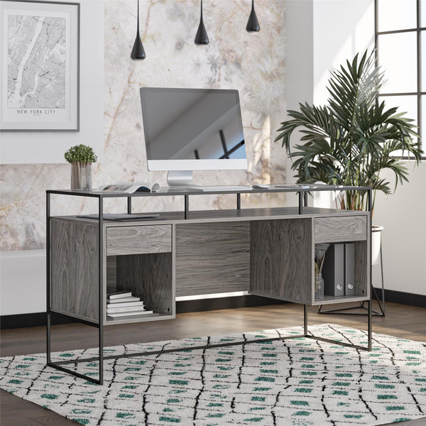 Brayden Studio Arreonna 139.7Cm W Rectangle Computer Desk with Cabinet ...