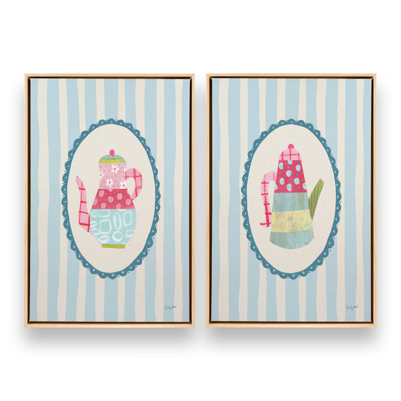 «Happy Tea Time», ensemble de 2 impressions, 24 po x 18 po, Toile avec cadre, American Maple