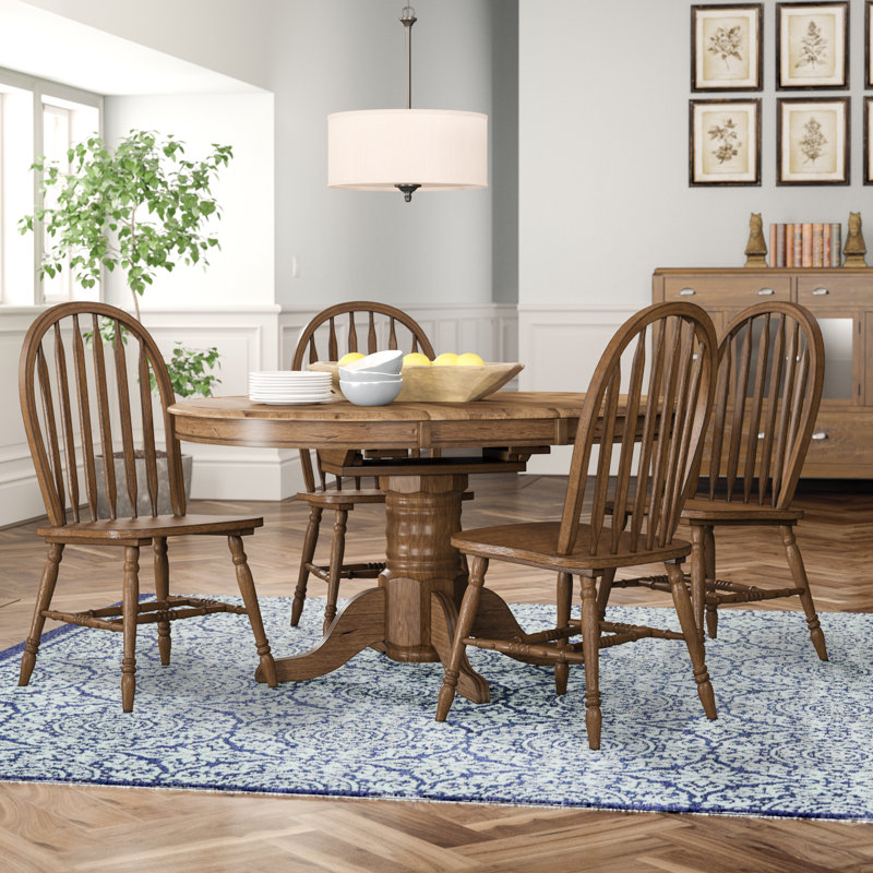 Judique Pedestal Dining Table Set, Brown, 5 Pieces: Table, 4 Chairs