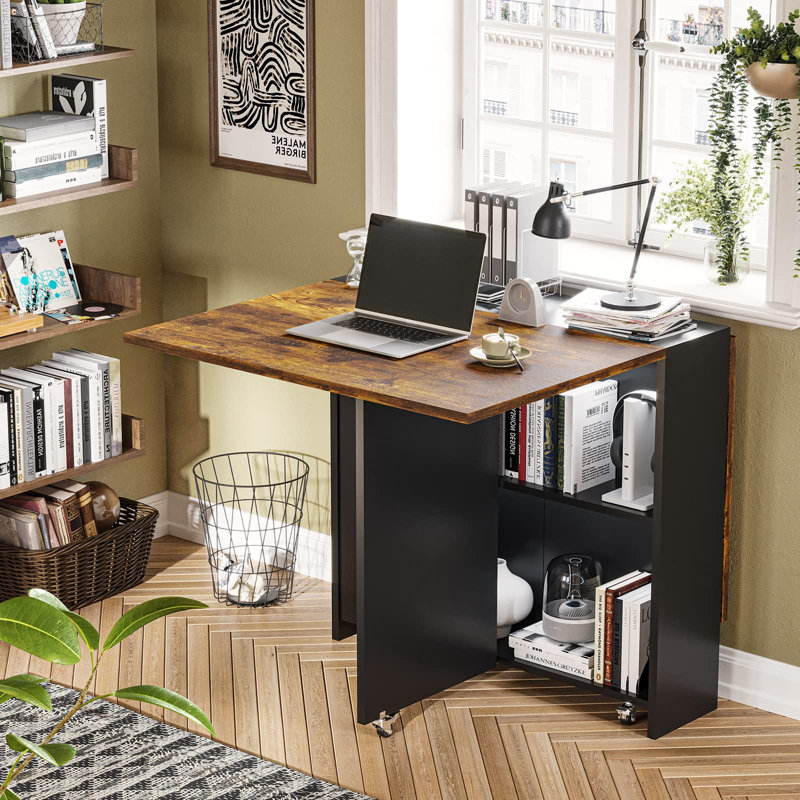 Leaf Tables For Small Spaces, Foldable Dining Table With 2-Layer Storage Rack