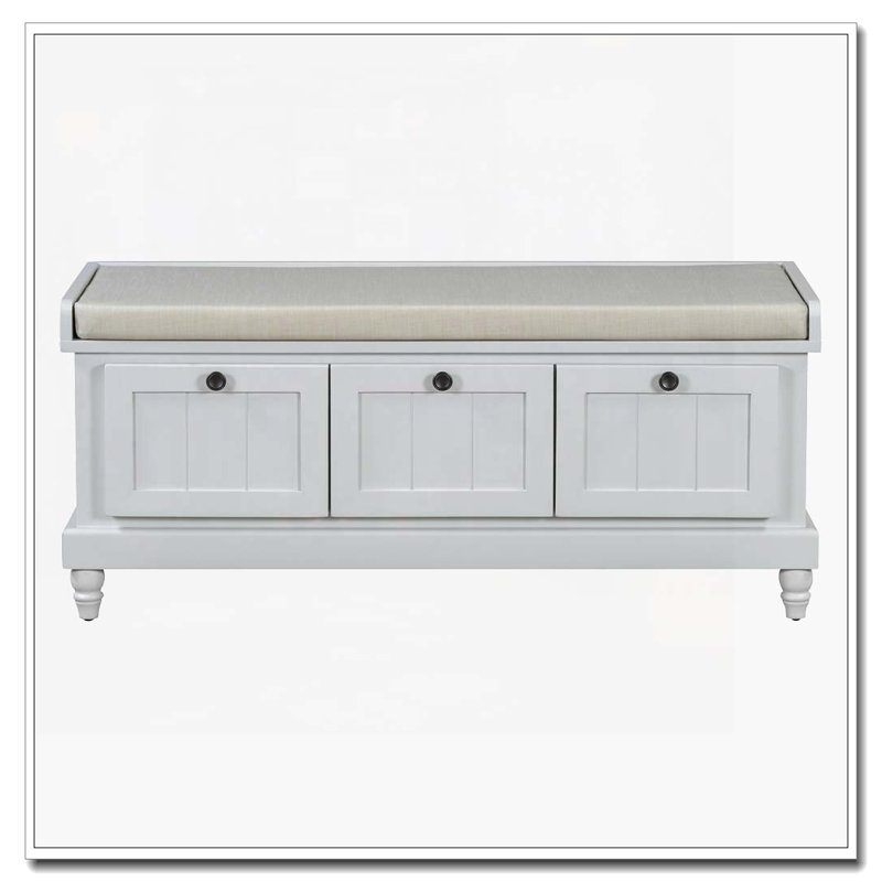 Banc à chaussures avec coussin et trois tiroirs, Gris clair