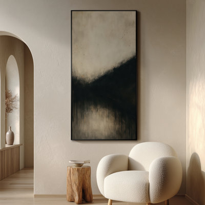 Extra Large Wall Art Fabric Print - Moody Abstract Landscape Art Black & Beige Toned Contemporary Artwork Decor for Living Room or Bedroom - "Frame Assembly Required (Unfinished Frame)"