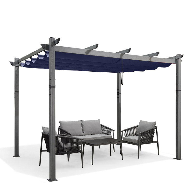 Pergola en aluminium mauve avec auvent, Marine, H 96,5 po x l 118 po x P 118 po