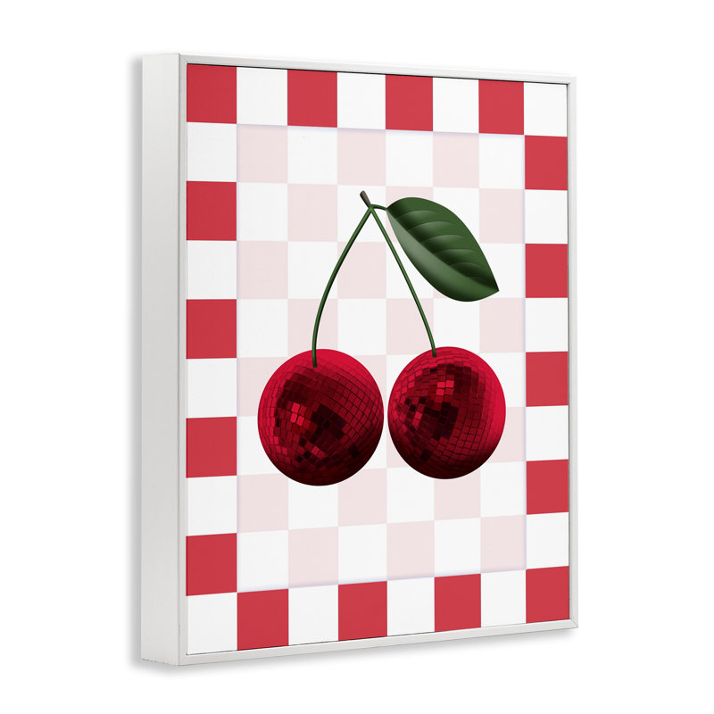 Cerise disco sur giclée à carreaux, design par Marcus Prime, H 20 po x l 16 po, Estampe numérique encadrée blanc bord de mer