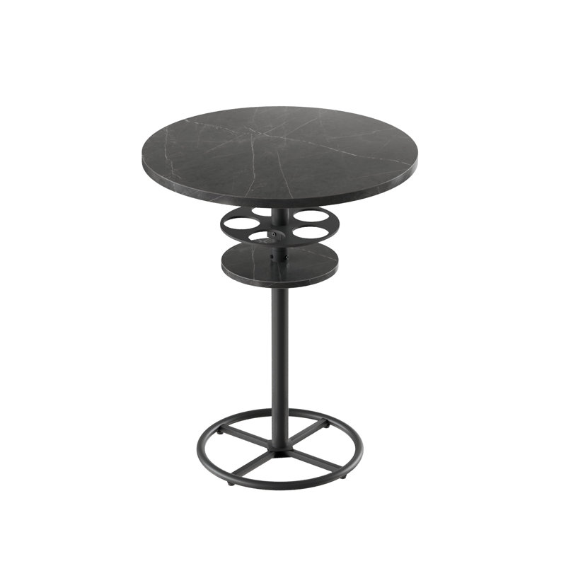 Raghul Round Metal Base Dining Table, Marble Black/Black