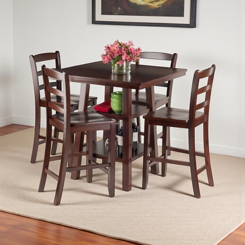 Hallatrow Walnut 5-pc Dining Set With 4-Chairs and 1-Table, 36'' H X 33.8'' W X 33.8'' D, 5 Pieces: 1 Table, 4 Chairs