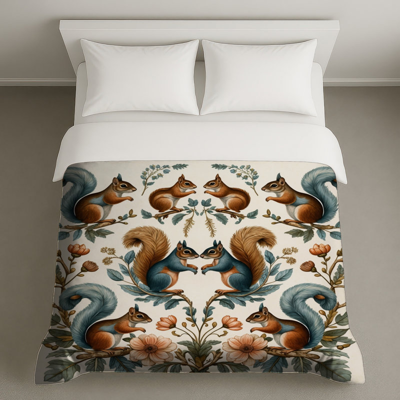 Écureuils avec housses de couette à motif floral, Lit simple