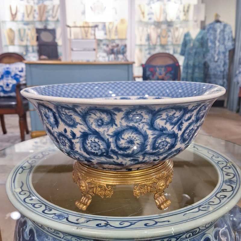 Porcelain Bowl With Bronze Blue White Emblem