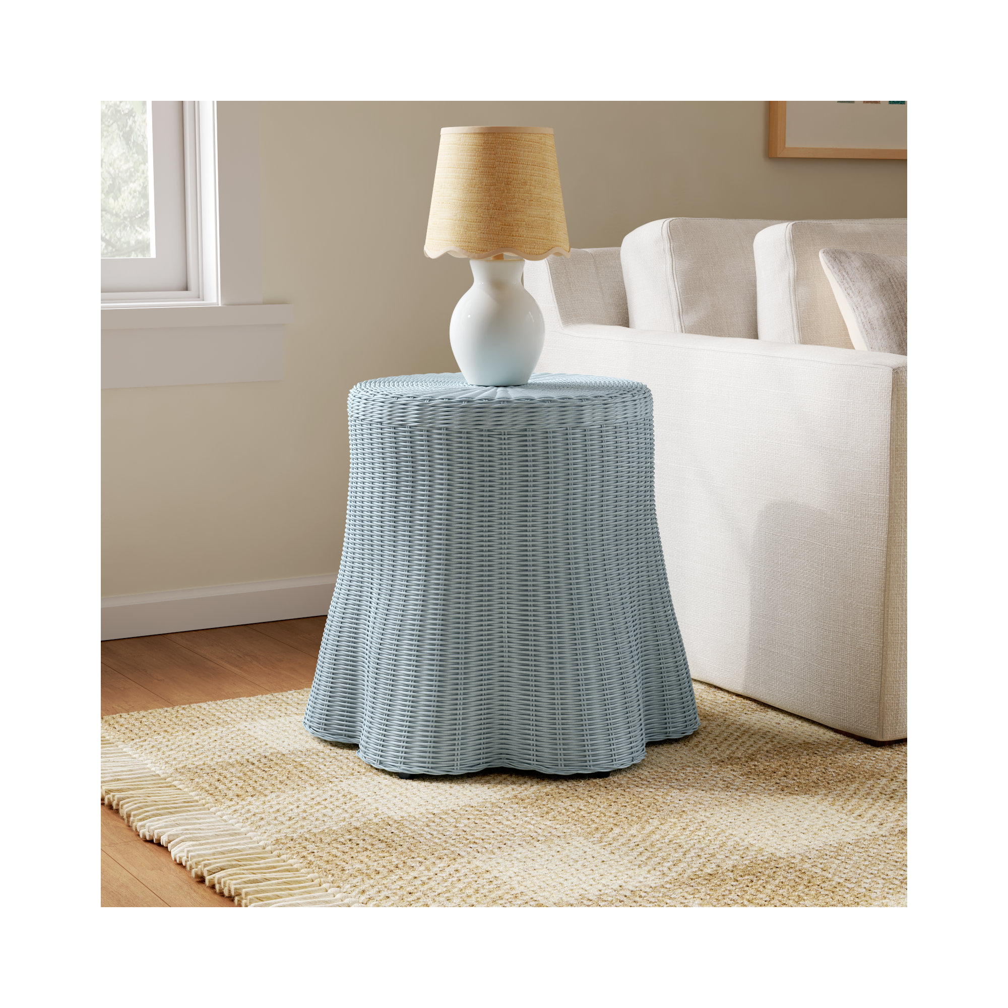 Cabo Woven Rattan End Table, Blue