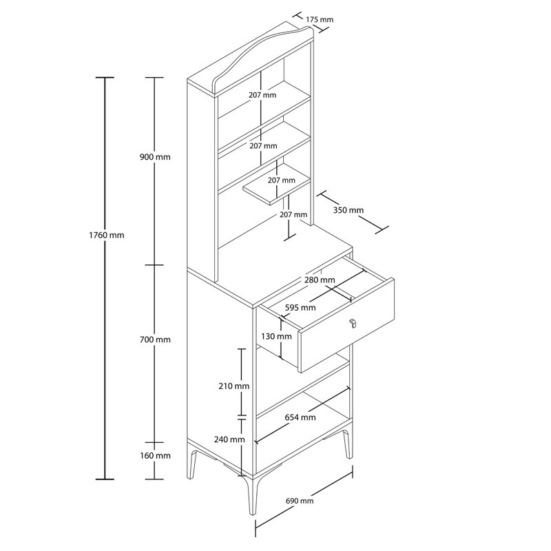 Armoire polyvalente polyvalente, couleur chêne, 27,2 po x 69,3 po x 13,8 po | Panneau de particules 100% mélaminé, hauteur des pieds 16,0 pouces | Plusieurs tablettes, à fixation murale, idéales pour l'organisation de la maison et du bureau