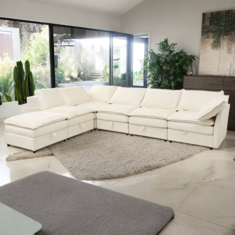 Canapé modulaire 6 pièces avec rangement sous le siège, ensemble de canapé moderne et confortable pour le salon