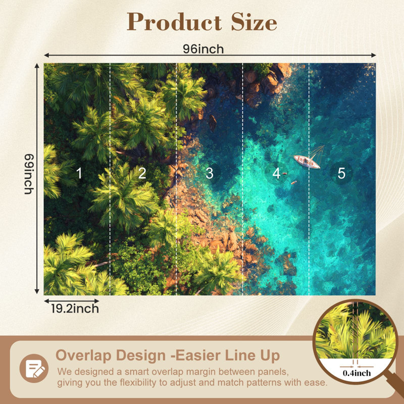 Papier peint adhésif plage dorée Golden Hour Lighting Tropical, L 96 po x l 69 po