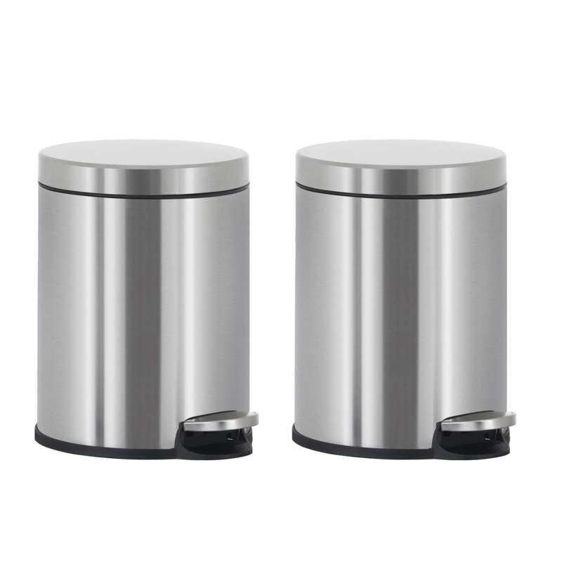 Silver Stainless Steel Round Pedal Trash Can for Indoor Use