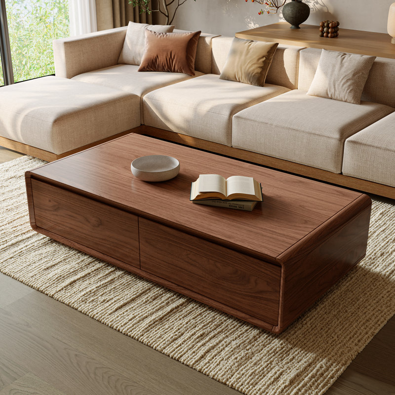 Table basse moderne en noyer avec 4 tiroirs de rangement