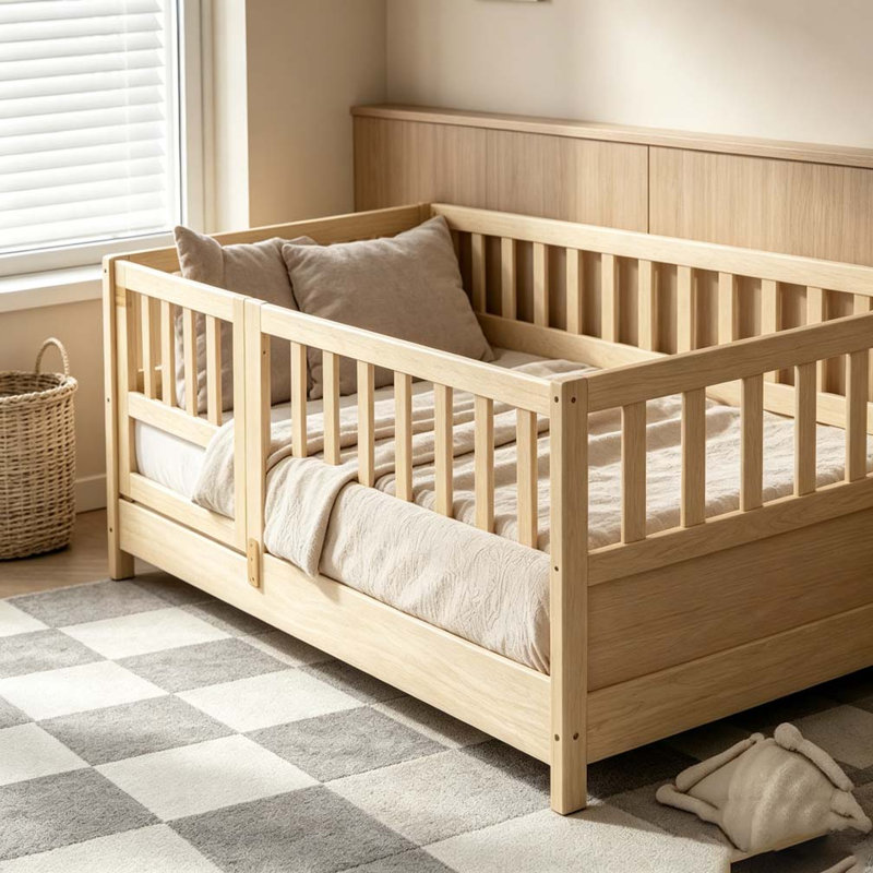 Lit de plancher, structure de lit plateforme en bois à profil bas, aucun sommier tapissier requis, Lit simple