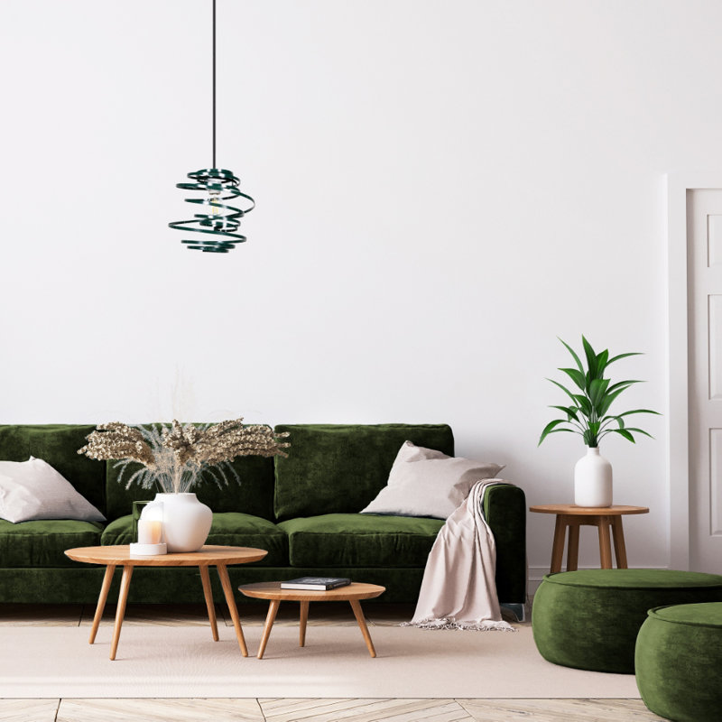 Contemporary Gloss Double Ribbon Spiral Swirl Ceiling Light Pendant, Green